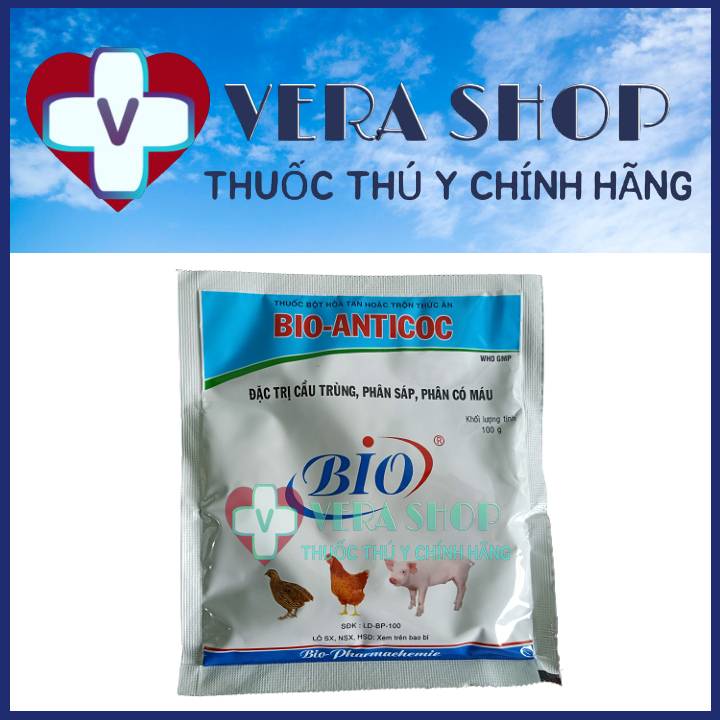 Bio anticoc 100g - thuốc trị cầu trùng, phân sáp, phân có máu trên heo, gà, thỏ - sỉ lẻ thuốc thú y
