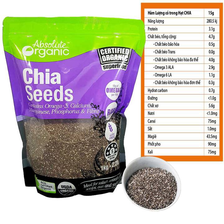Hạt chia seeds tím absolute organic úc túi 250g - hạt nhập khẩu