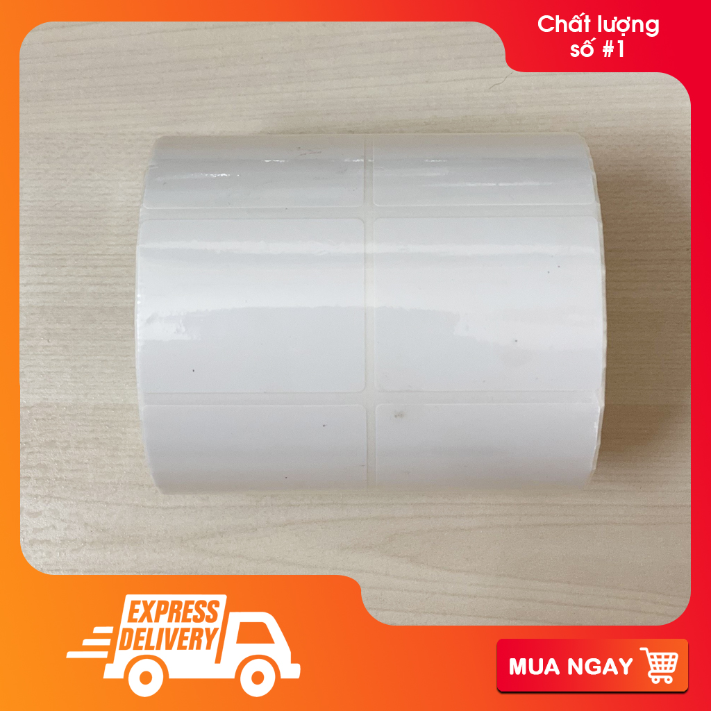 Giấy in tem decal 1 hàng 2 tem khổ 50x40mm - decal thường 5x4cm cuộn 50m 2.230 tem