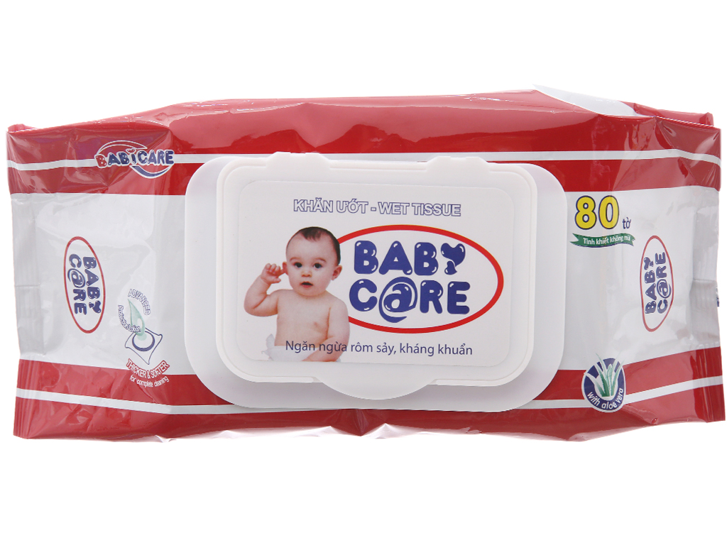 Khăn giấy ướt Baby care Wondercare 80 tờ - KHông mùi, Tinh chất lô hội dưỡng da