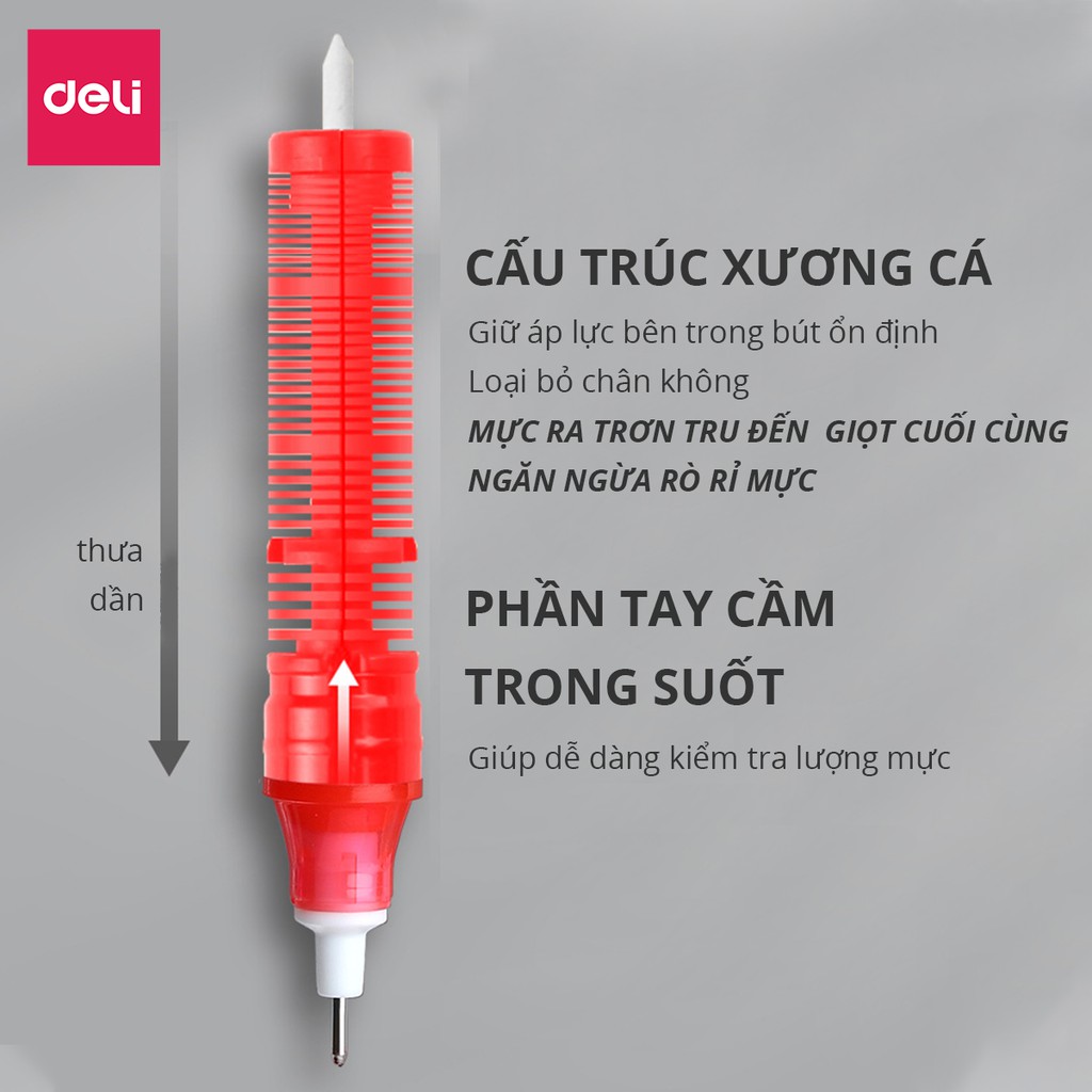 Bút bi nước khô nhanh deli - 0.5mm - viết thư pháp -ống bút liền mực - mực đen/ đỏ/ xanh- 1 chiếc - s856