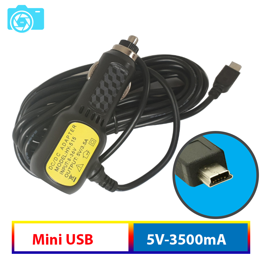 Tẩu Nguồn cho camera ô tô, tích hợp 2 cổng sạc USB, chân Mini USB, thẳng, sạc cho điện thoại hoặc phụ kiện, chân Mini USB
