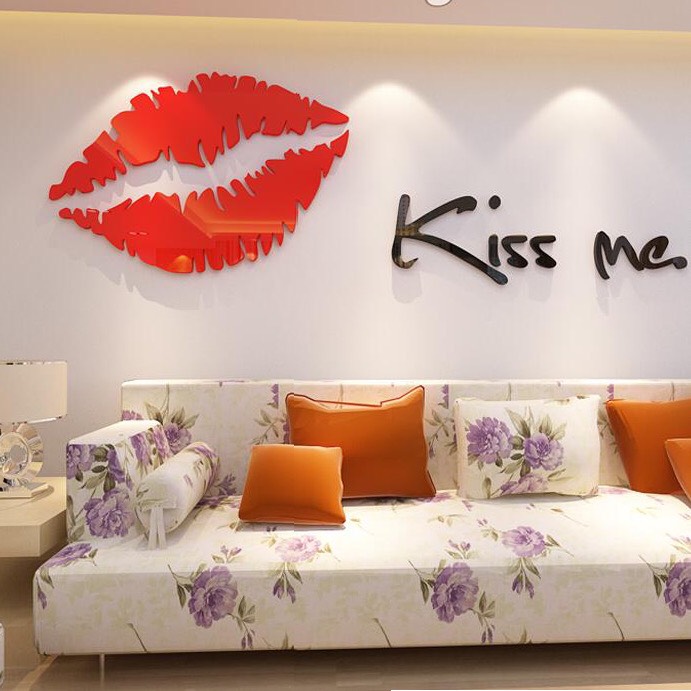 Tranh dán tường quán cafe, spa, nail, tranh mica 3D - Kissme, tranh trang trí phòng khách, phòng ngủ, spa, nail, cafe