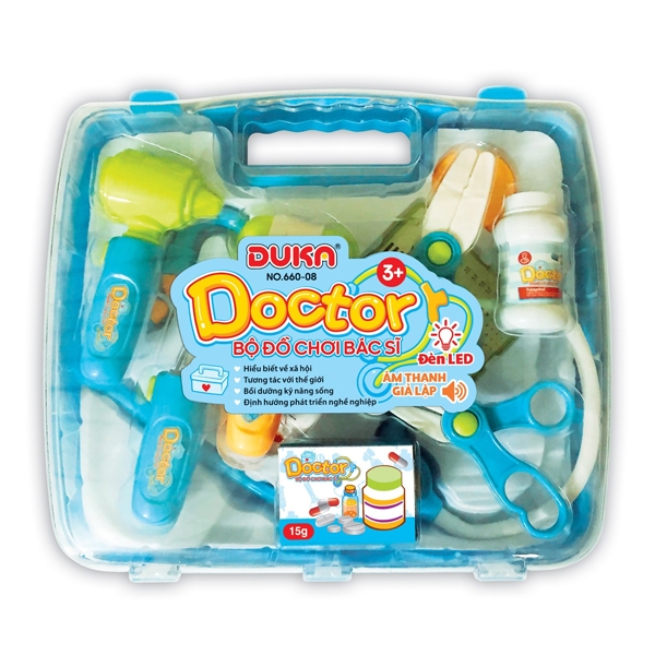 Fahasa - Bộ Đồ Chơi Bác Sĩ - Màu Xanh Có Đèn Báo (Quai Xách Vuông) DUKA - 660-08
