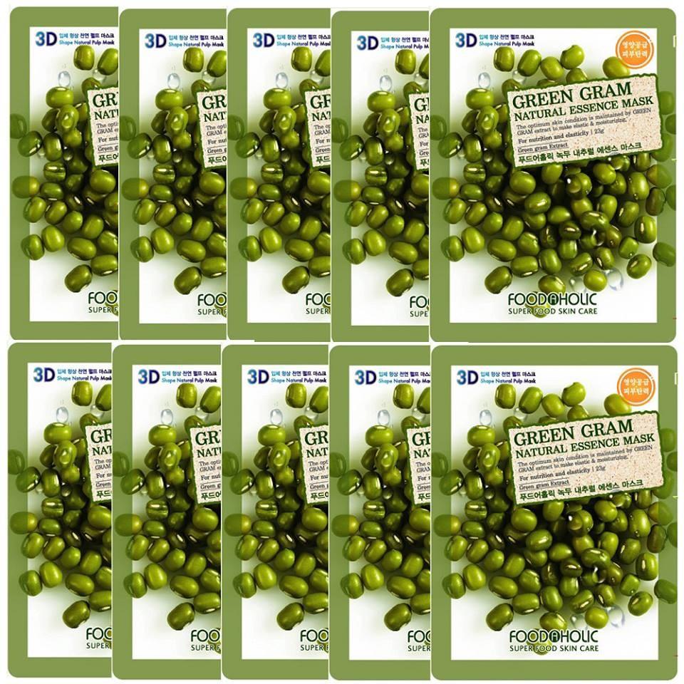 Bộ 10 Mặt Nạ Nuôi Dưỡng Da 3D Foodaholic Green Gram Natural Essence Mask 23ml x10
