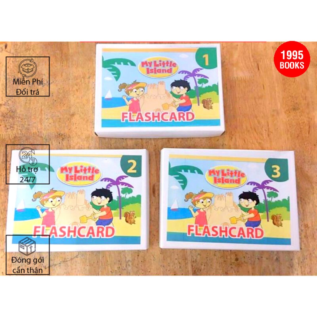 Thẻ học tiếng my little island 1,2,3 + flash card cho bé + 1995 books + a5 + a4 + 1 mặt + 2 mặt +ép plastic + cán bóng