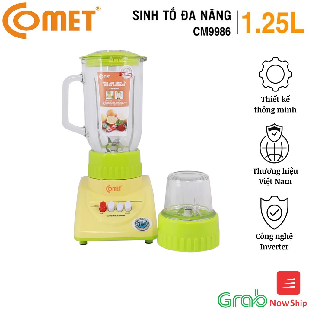 Máy Xay Sinh Tố Comet CM9986 1.25 Lít 2 Cối Thủy Tinh Hàng Chính Hãng  (Bảo Hành 12 Tháng)