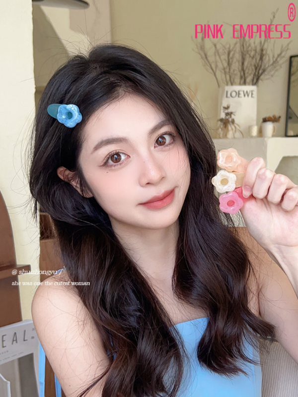 Cô gái hoàng hậu màu hồng dễ thương kẹp tóc lưới kẹp hoa màu đỏ