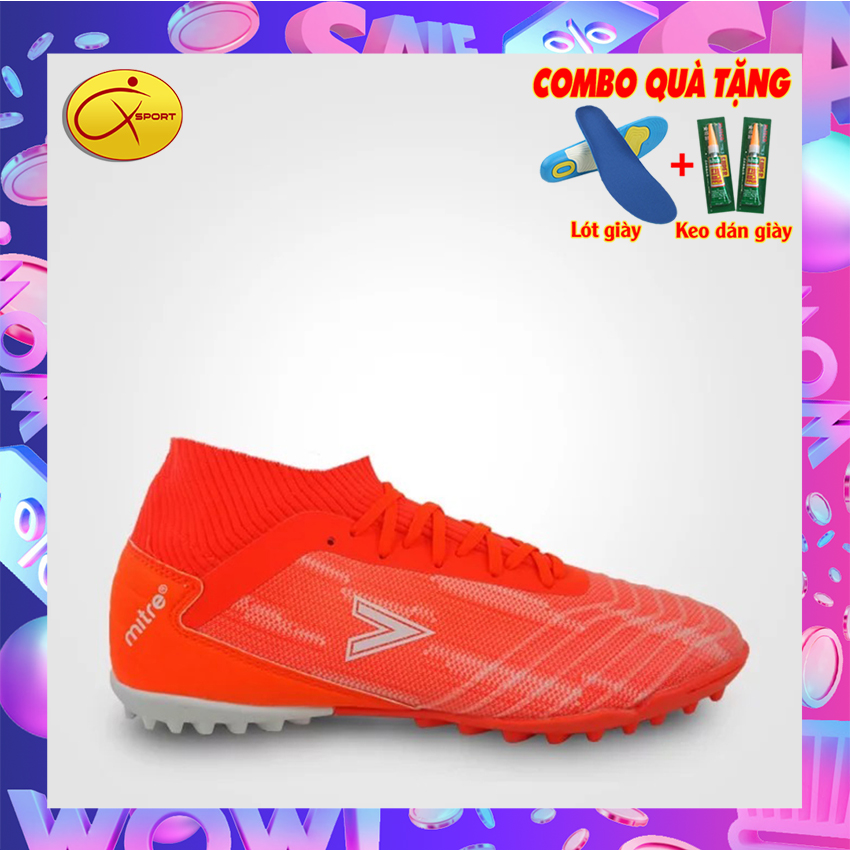 [Q-Sport] Giày bóng đá nam Mitre 181229 màu Cam mitre động lực, giày bóng đá sân cỏ nhân tạo, giày bóng đá cổ cao, cổ bo, đinh thấp, ôm chân, chống lật chân giày động lực