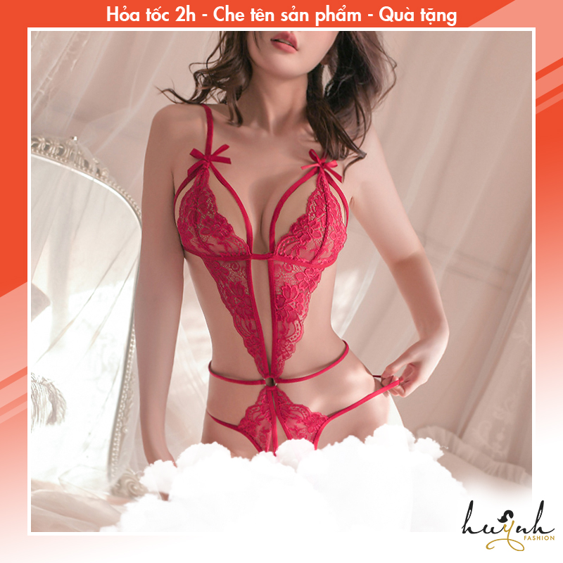 Bộ đồ lót ren liền thân xẻ đũng gợi cảm - c22