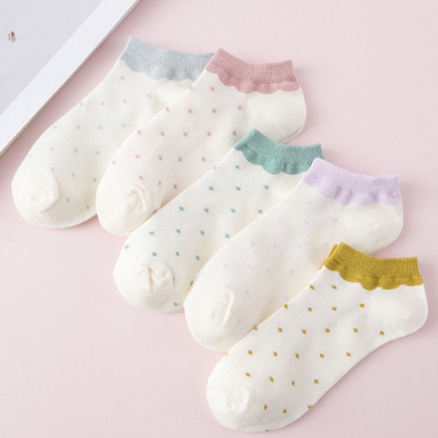 Set 10 đôi tất nữ cổ ngắn viền hoa chấm bi nhiều màu