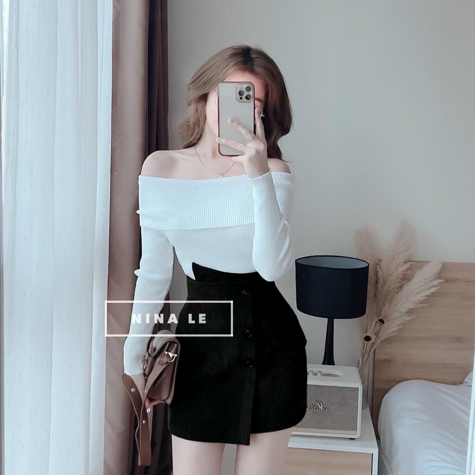 Sét áo trễ vai tay dài chân váy siêu đẹp