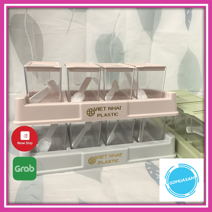 Bộ hủ đựng gia vị có thìa muỗng nhựa -Hũ đựng gia vị có nắp đậy tiện lợi, bộ 4 hủ đựng gia vị, bộ 3 hủ đựng gia vị