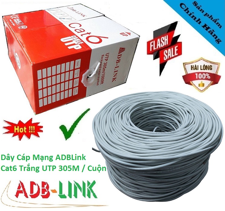 Cuộn dây cáp mang adb link cat6 utp 305m cuộn màu trắng