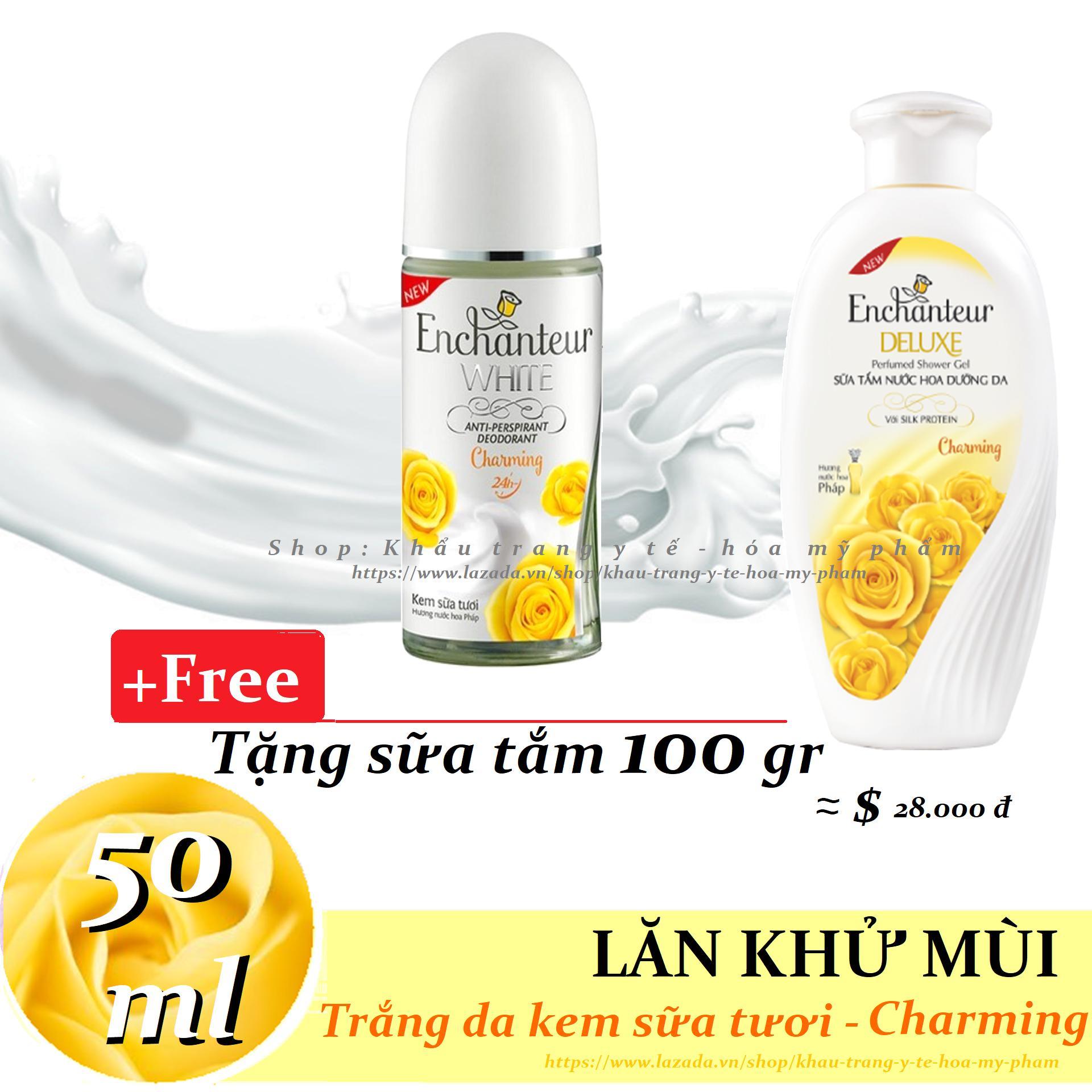 Enchanteur - Lăn khử mùi TRẮNG DA  50 ml - Hương Charming + Tặng sữa tắm 100 gr