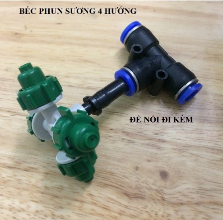 Béc tưới màu xanh 4 hướng kèm T gài dây 8mm