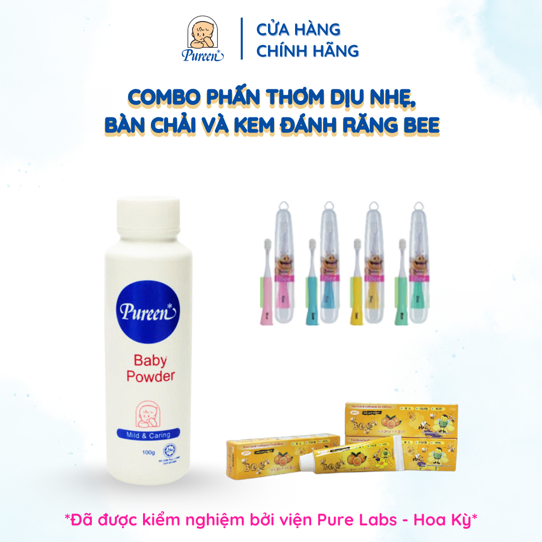 [COMBO] Phấn thơm dịu nhẹ + Bàn chải và Kem đánh răng Bee