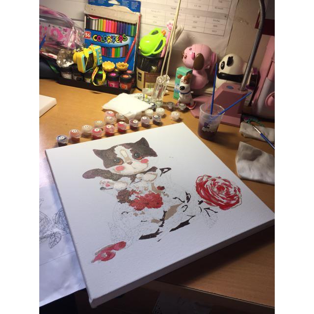 ∈¤  Tranh sơn dầu số hóa tự tô màu theo số - Bộ sưu tập tranh mèo con cute dễ thương Tranh hoạt hình thú cưng