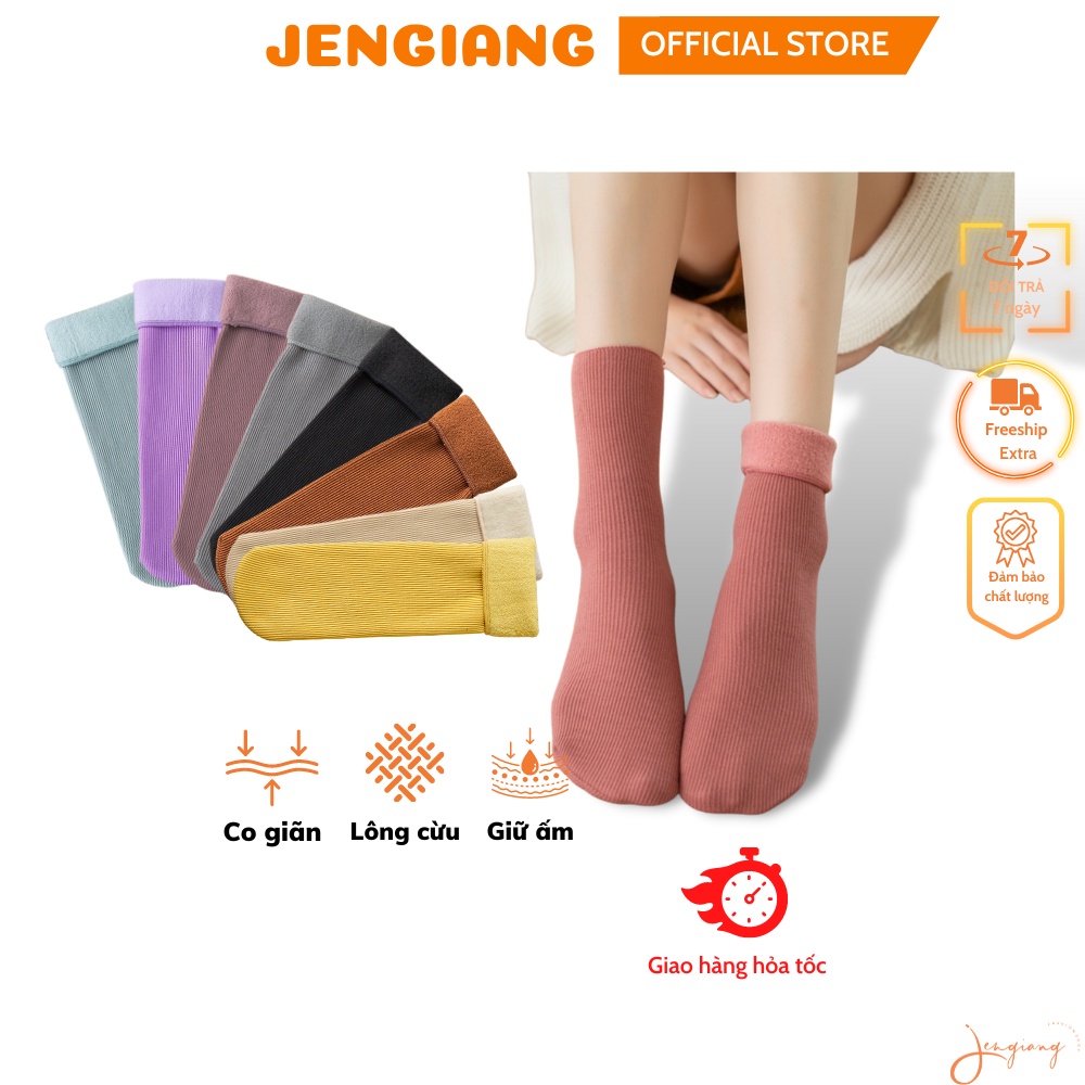 Tất lông cừu mùa thu đông Jengiang - Vớ len lông cừu cao cổ giữ nhiệt - Tất vớ nhung ống thẳng giữ ấm