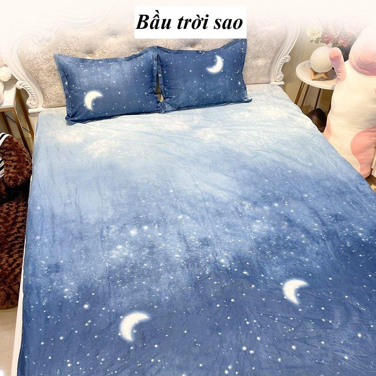 (Giá sốc) Bộ 3 món ga gối cotton poly (1 ga + 2 vỏ gối) - decor phòng ngủ các mẫu mã đa dạng - Bầu Trời Sao, Búp Bê Tím, Cây Thông Đen,...