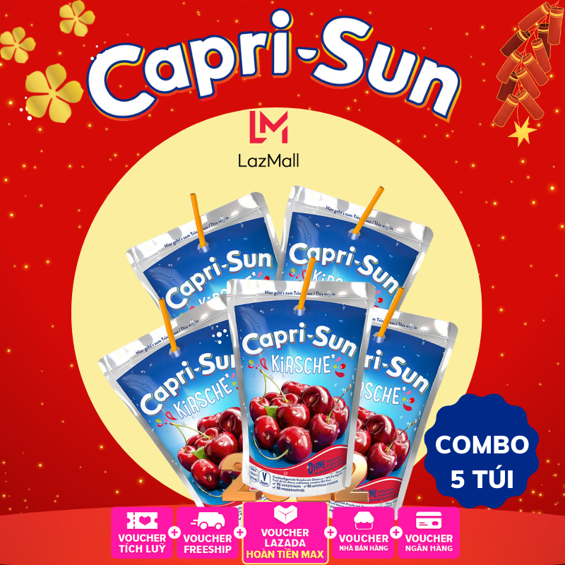 {Combo 5 túi} Nước trái cây Capri Sun vị Anh đào 200ml - hàng nhập khẩu Đức chính hãng