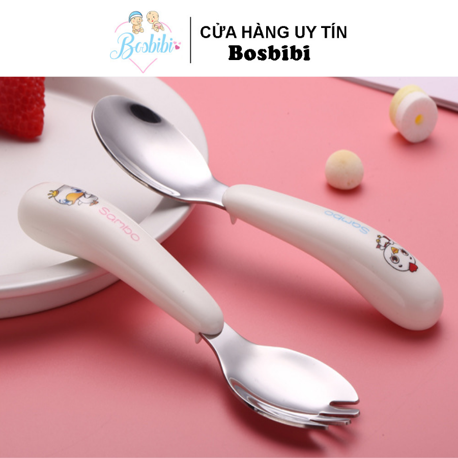 Bộ thìa, nĩa cao cấp cho bé tâp ăn- inox
