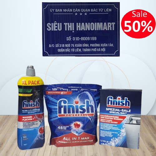 48 Viên rửa bát All in 1 max hoặc 800ml nước bóng bát hoặc 1.2kg muối finish