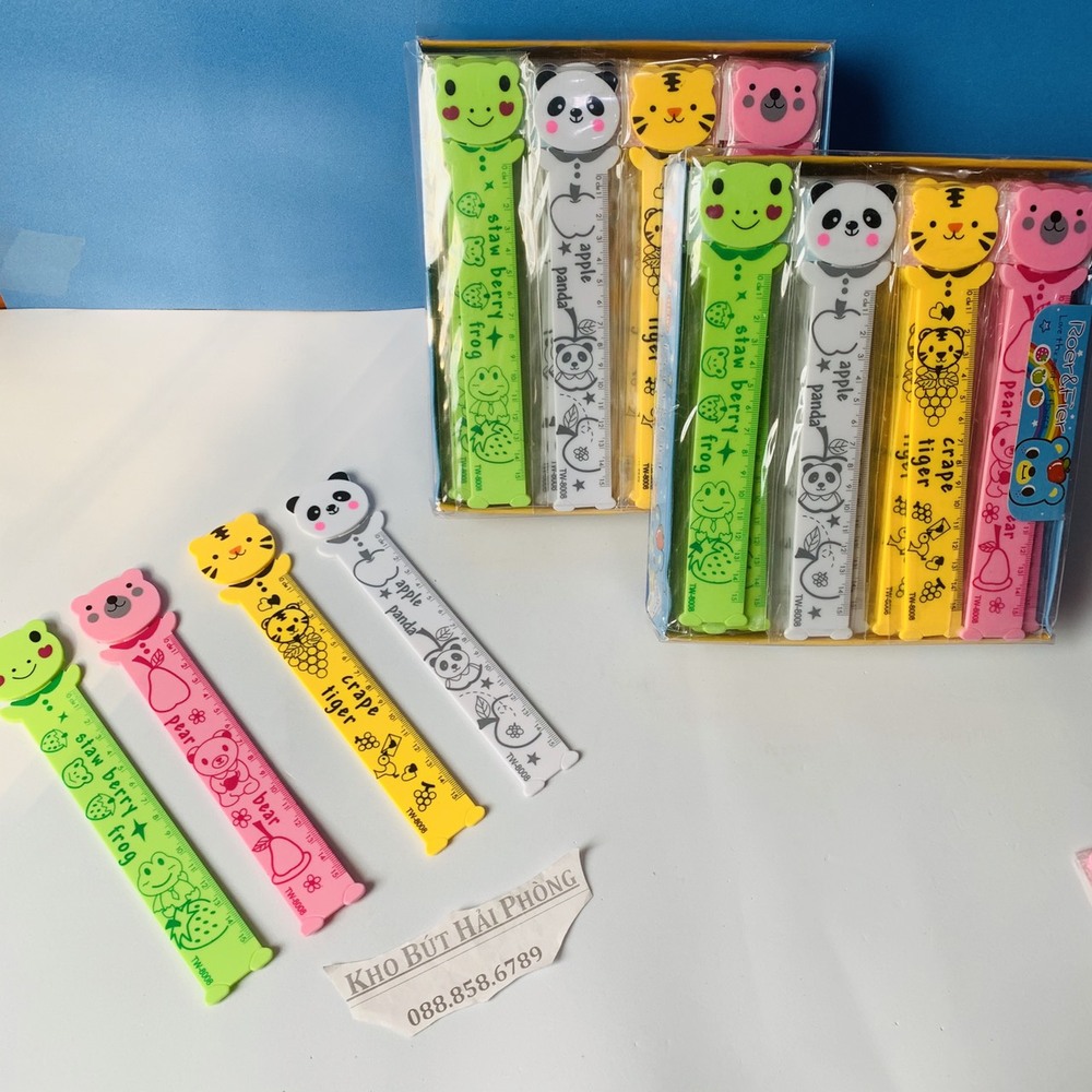 Thước kẻ nhựa hình thú cute cực đáng yêu, đầu thước có thể xoay được