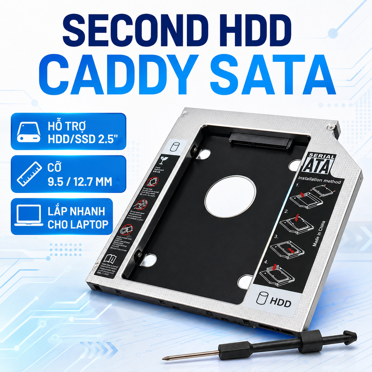 Khay Mở Rộng Ổ Cứng Second Hdd Caddy 9.5mm-12.7mm: Chuẩn Sata, Hdd 2.5''