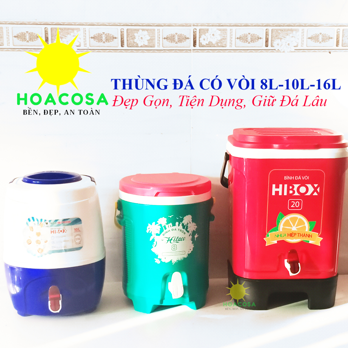 Thùng Đá Có Vòi 10L, 16L,  20L Hibox Nhựa Hiệp Thành- Đẹp, Bền, Giữ Đá Lâu- Đồ Gia Dụng Hoacosa