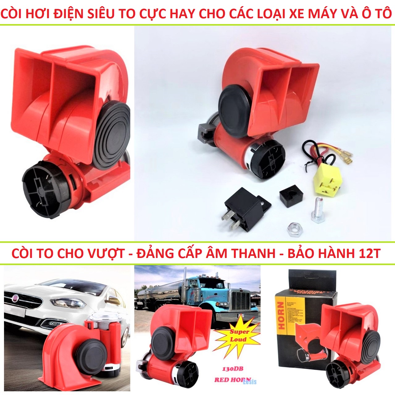 Còi Hơi Độ Xe Máy Ô Tô Nhỏ Gọn, Tiếng Cực Lớn 12V-24V - Lắp Đặt Dễ Dàng Cho Mọi Loại Xe