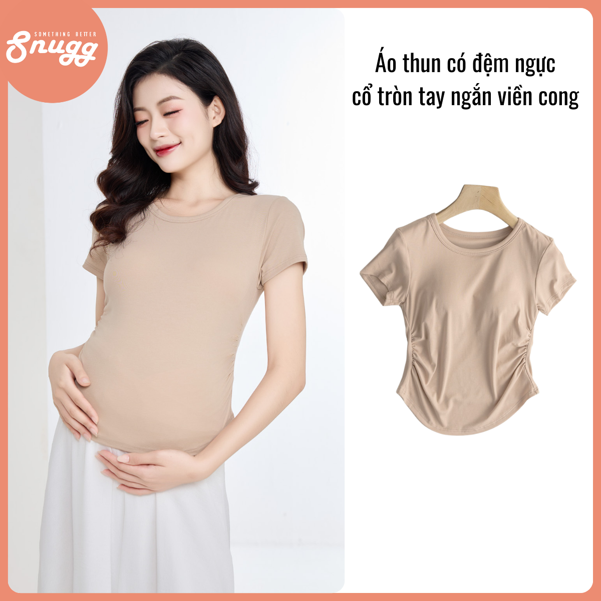 Áo thun bầu có đệm ngực cổ tròn tay ngắn viền cong - SNU2231