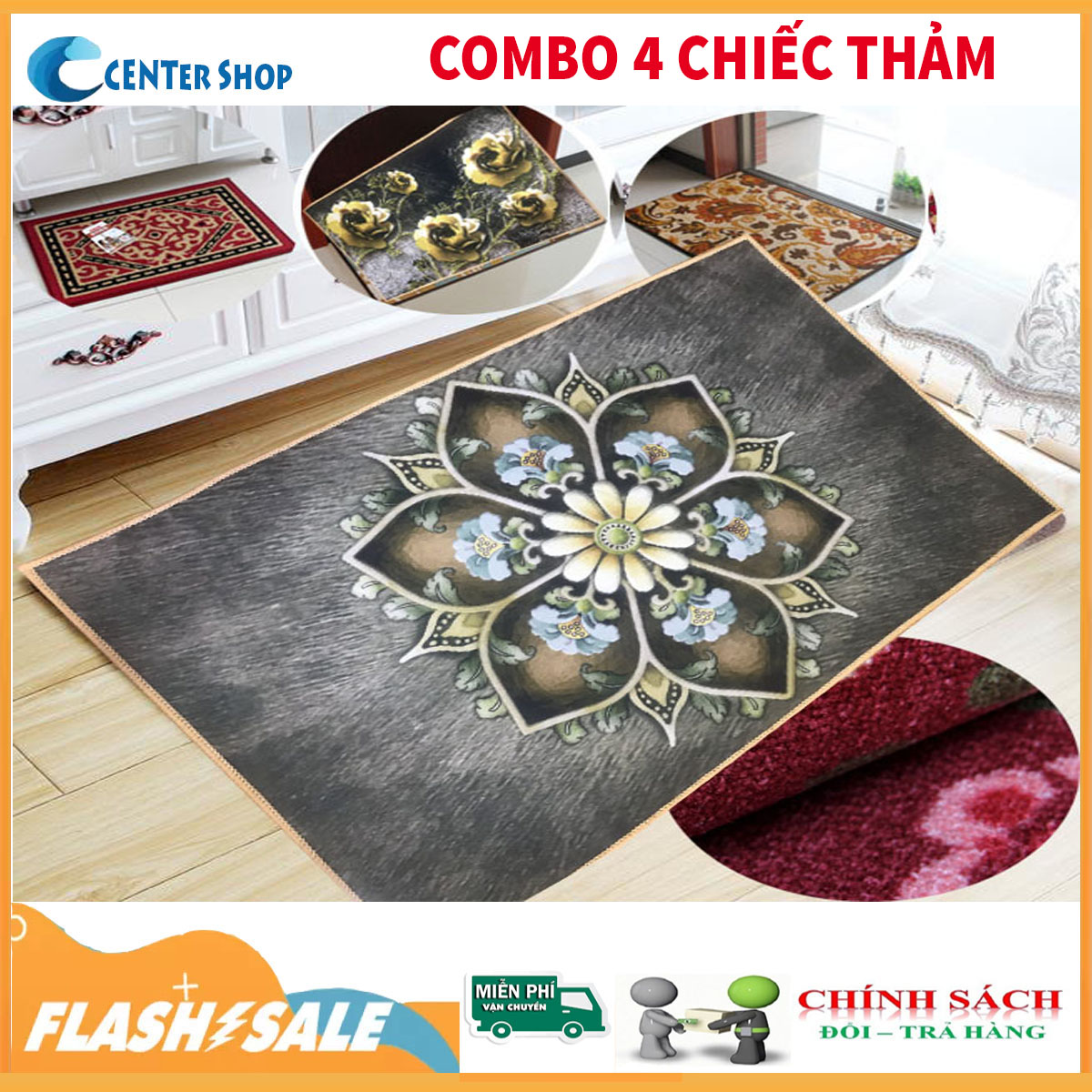 [ Siêu rẻ ] Combo 4 cái - Thảm lót sàn chùi chân phòng bếp, phòng khách 3D chống trượt Thảm Lót Nhà Bếp, Thảm Trải Sàn Cao Cấp. Thảm Lau Chân 3D Đẹp Siêu Thấm Sang Trọng - Center shop