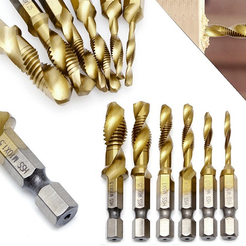 Bộ 6 mũi khoan tạo ren trong m3-m4-m5-m6-m8-m10 doa âm mũi vít chuôi lục giác 6 ly