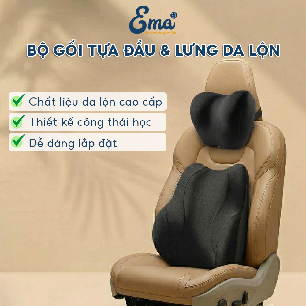 Ema High-Quality Suede Car Pillow Set - Luxurious Genuine Memory Foam Car Headrest & Backrest Pillows Giá 194,000 Đồng*Miễn phí vận chuyển