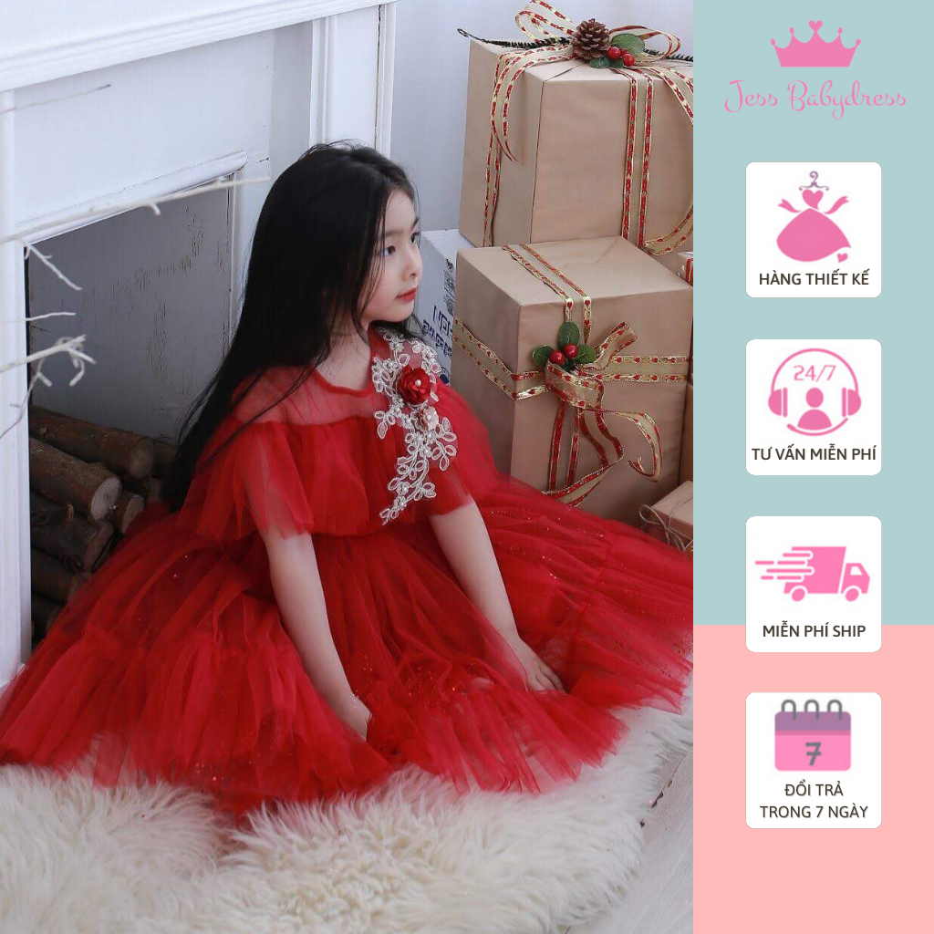Váy công chúa JessBaby đính hoa hồng, đầm công chúa, váy cho bé, đầm cho bé, vay, vải voan Hàn, 100% hàng thiết kế