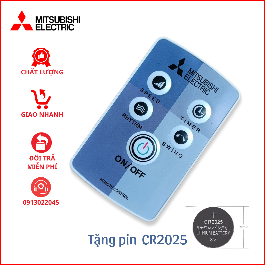 Remote cho quạt cây treo tường Mitsubishi - Điều khiển quạt Mitsubishi tặng pin (Tiêu chuẩn).