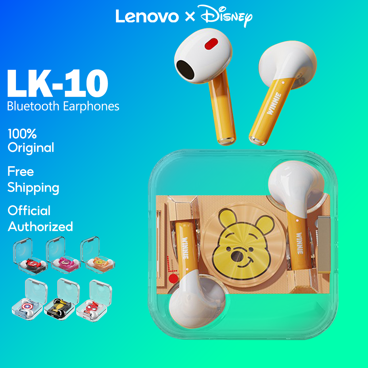 Tai nghe bluetooth Disney LK-10 không dây TWS giảm tiếng ồn kèm micro vỏ trong suốt HIFI Music