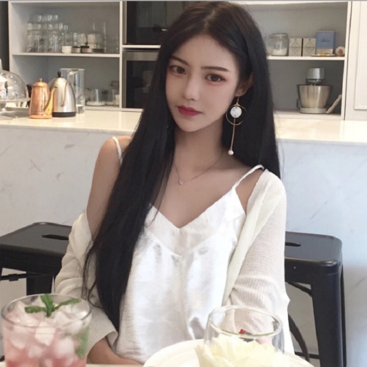 Tóc giả nữ nguyên đầu,tóc giả nữ cao cấp làm bằng tơ mềm mượt như tóc thật (màu đen) + tặng kèm lưới