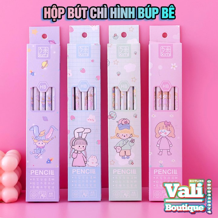 Hộp 10 cây bút chì HB hình Búp bê dễ thương - nhiều mẫu - giao ngẫu nhiên - tặng 1 đồ chuốt bút chì mẫu ngẫu nhiên