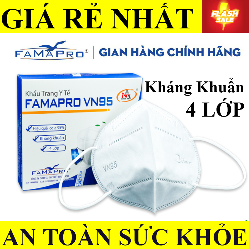 Khẩu trang y tế 4 lớp Famapro VN95 màu trắng (10 cái / Hộp) - Khẩu Trang Y Tế Kháng Khuẩn 4 Lớp Hộp 10 Cái chống bụi mịn PM2.5