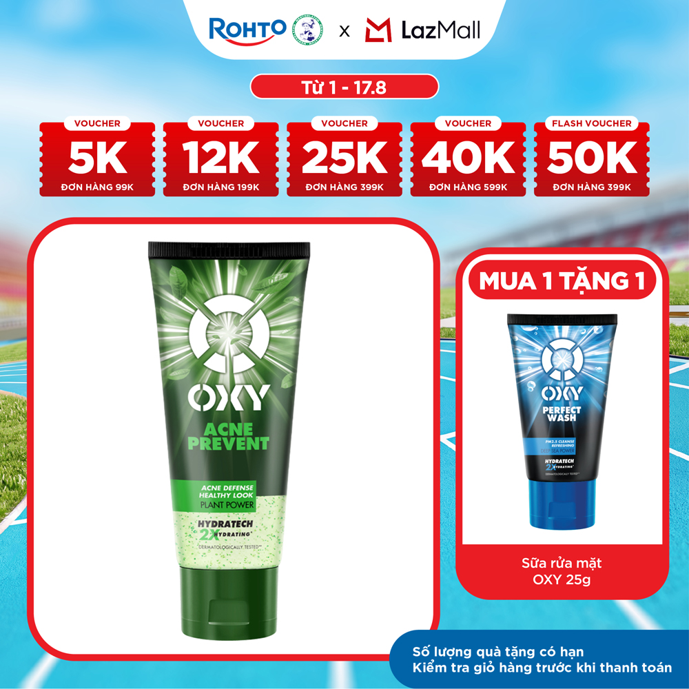 Sữa rửa mặt cho nam Oxy sạch sâu ngừa mụn, dạng gel Oxy Acne Prevent 100g