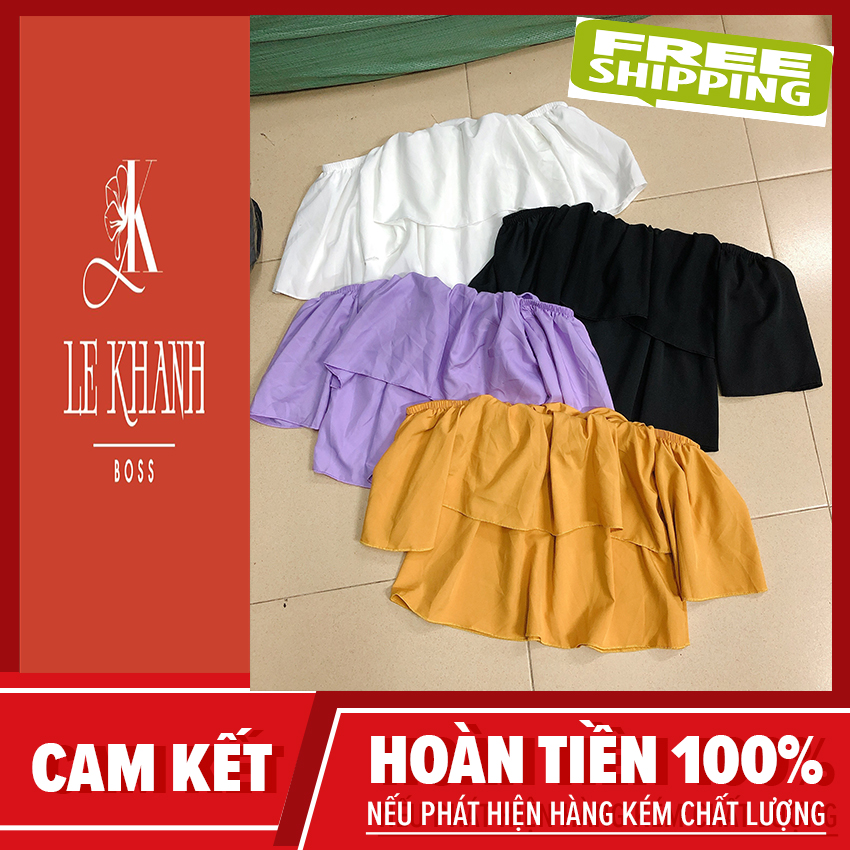 Áo bẹt vai bèo form croptop kèm ảnh thật, áo croptop, áo 2 dây, áo form rộng, áo kiểu nữ, le khanh boss 2