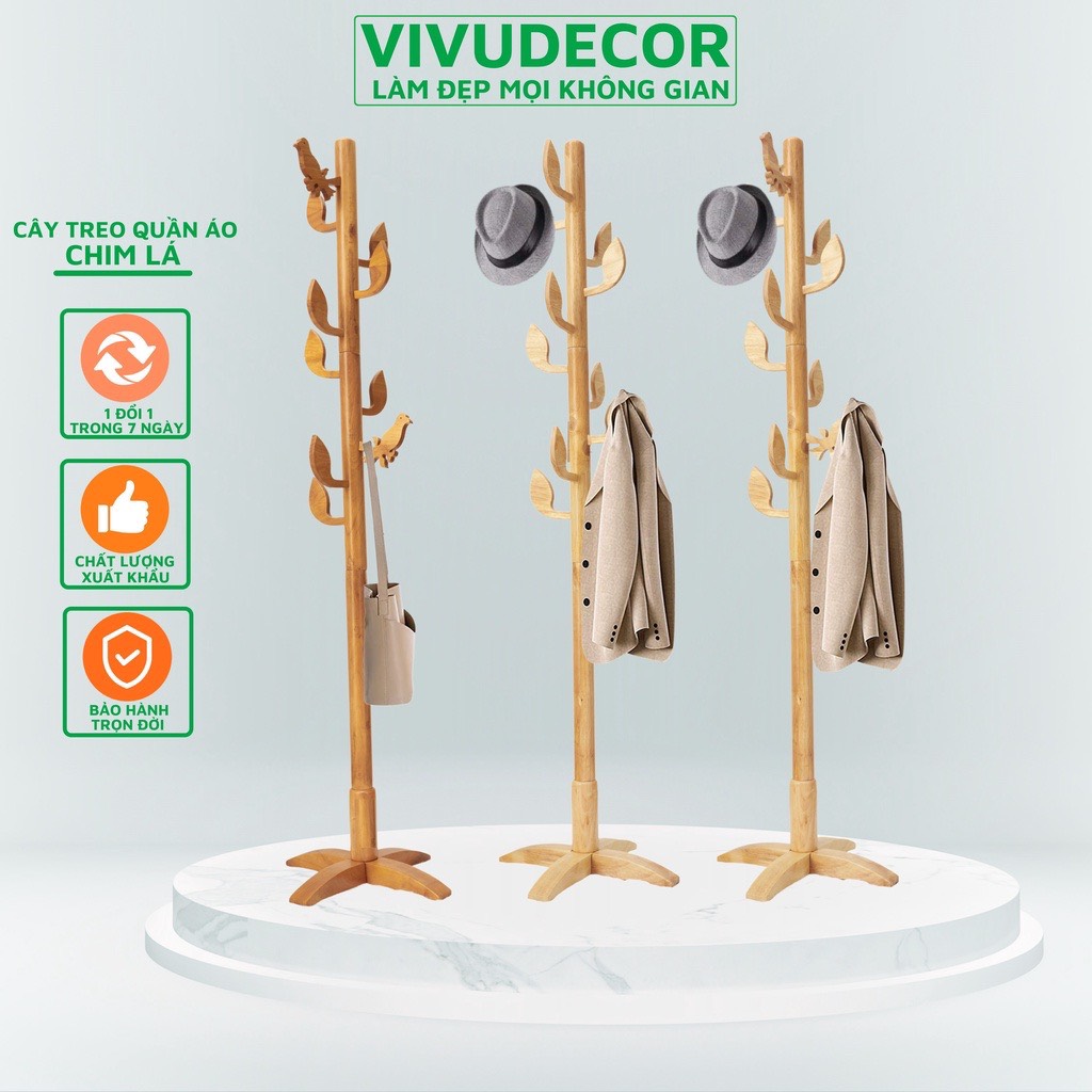 Cây treo quần áo vivudecor ct14 gỗ tự nhiên