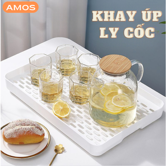 Khay úp ly cốc AMOS , Khay trà nhựa PP cao cấp 2 lớp chịu nhiệt, Khay đựng đa năng phong tiện ích cho gia đình