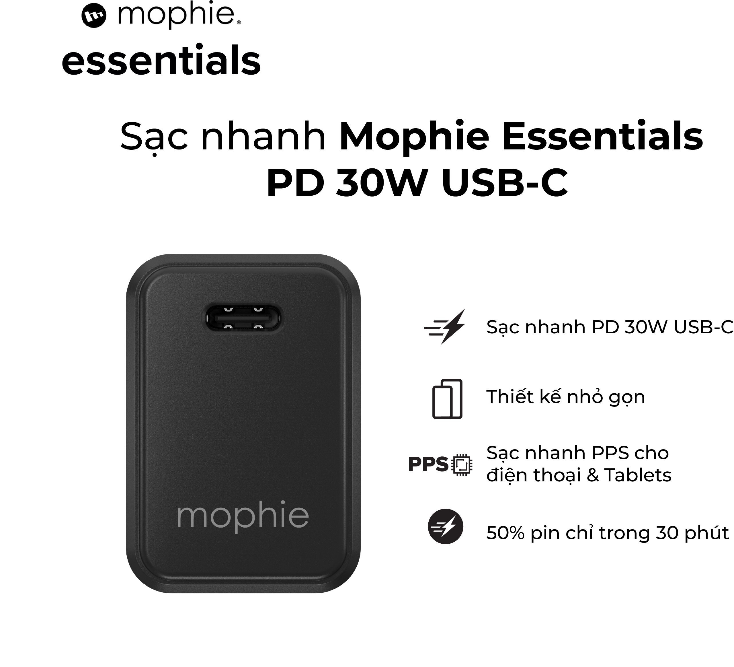 Combo sạc nhanh MOPHIE PD có MFi,  20w/ 30w cho IPHONE 15 Series