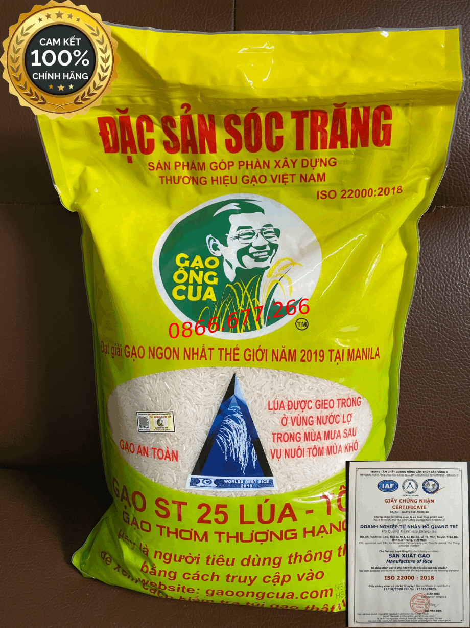 Gạo st25 lúa tôm - hiệu ông cua có mã qr