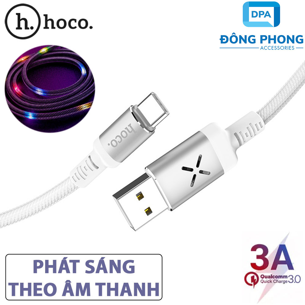 Cáp sạc nhanh hoco u63 cổng type c chính hãng phát sáng theo nhạc