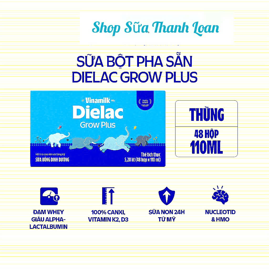 Thùng 48 hộp sữa bột pha sẵn vinamilk dielac grow plus 110ml.