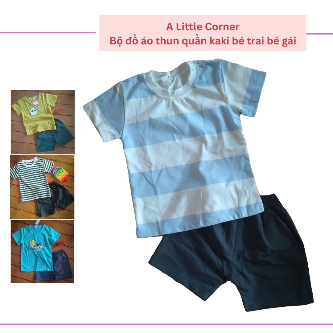Bộ đồ áo cotton quần kaki thoáng mát mùa hè cho bé trai, bé gái nhiều mẫu siêu xinh